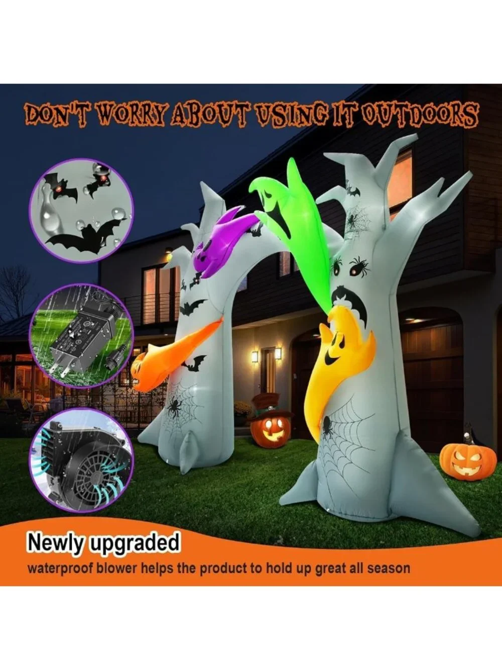 14FT Halloween Inflatable Tree Arch with Colorful Ghosts & LED Lights - Outdoor